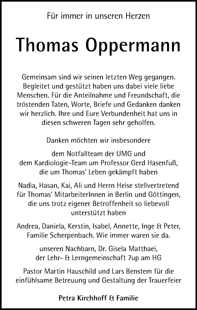  Traueranzeige für Thomas Oppermann vom 14.11.2020 aus Göttinger Tageblatt