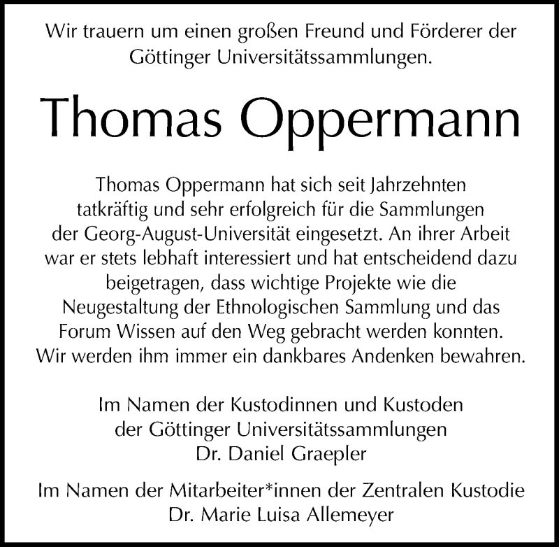 Traueranzeige für Thomas Oppermann vom 04.11.2020 aus Göttinger Tageblatt