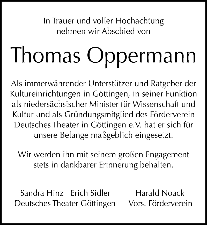  Traueranzeige für Thomas Oppermann vom 04.11.2020 aus Göttinger Tageblatt