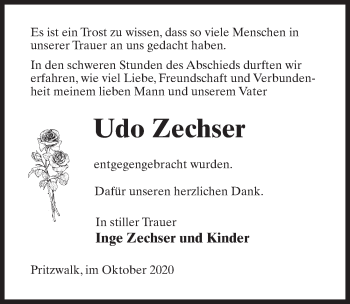Traueranzeige von Udo Zechser von Märkischen Allgemeine Zeitung