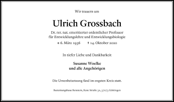 Traueranzeige von Ulrich Grossbach von Göttinger Tageblatt