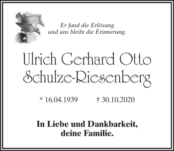 Traueranzeige von Ulrich Gerhard Otto Schulze-Riesenberg