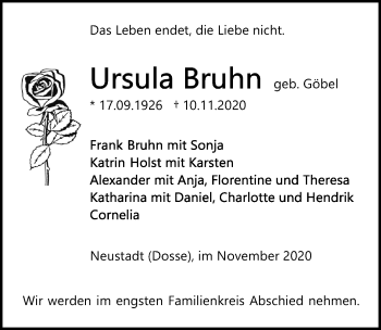 Traueranzeige von Ursula Bruhn