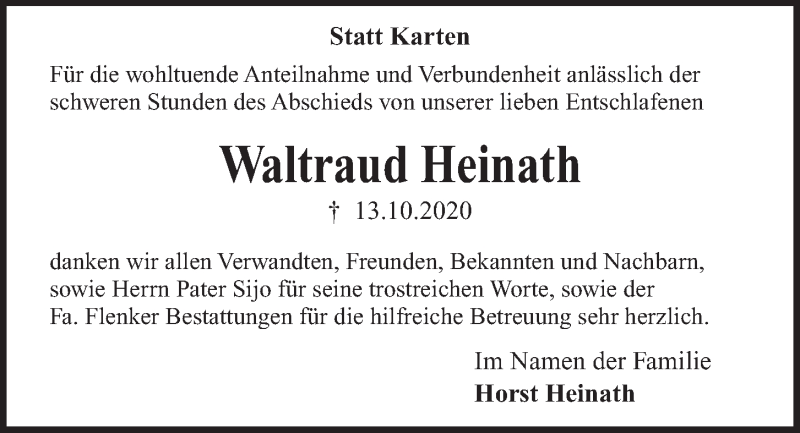  Traueranzeige für Waltraud Heinath vom 04.11.2020 aus Kieler Nachrichten