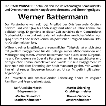 Traueranzeige von Werner Battermann von Hannoversche Allgemeine Zeitung/Neue Presse