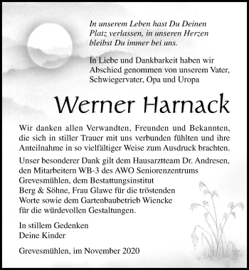 Traueranzeige von Werner Harnack von Ostsee-Zeitung GmbH