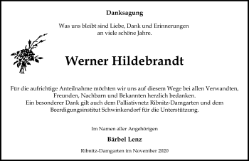 Traueranzeige von Werner Hildebrandt von Ostsee-Zeitung GmbH