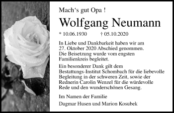 Traueranzeige von Wolfgang Neumann von Ostsee-Zeitung GmbH