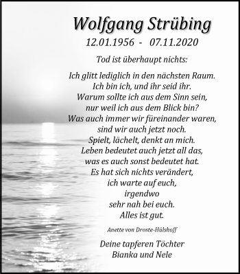 Traueranzeige von Wolfgang Strübing von Ostsee-Zeitung GmbH