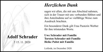 Traueranzeige von Adolf Schrader von Aller Zeitung