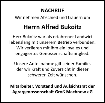 Traueranzeige von Alfred Bukoitz von Märkischen Allgemeine Zeitung