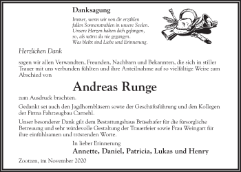 Traueranzeige von Andreas Runge von Märkischen Allgemeine Zeitung