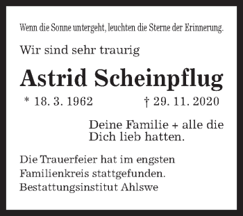 Traueranzeige von Astrid Scheinpflug von Hannoversche Allgemeine Zeitung/Neue Presse