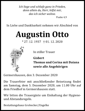 Traueranzeige von Augustin Otto von Eichsfelder Tageblatt