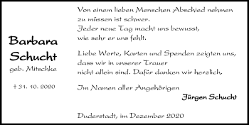 Traueranzeige von Babara Schucht von Göttinger Tageblatt