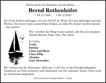 Traueranzeige von Bernd Rothenhöfer von Aller Zeitung