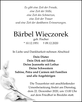 Traueranzeige von Bärbel Wieczorek