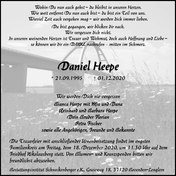 Traueranzeige von Daniel Heepe von Göttinger Tageblatt