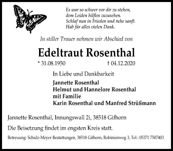 Traueranzeige von Edeltraut Rosenthal von Aller Zeitung