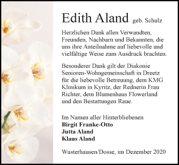 Traueranzeige von Edith Aland