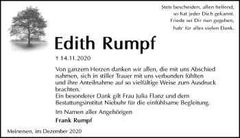 Traueranzeige von Edith Rumpf von Aller Zeitung