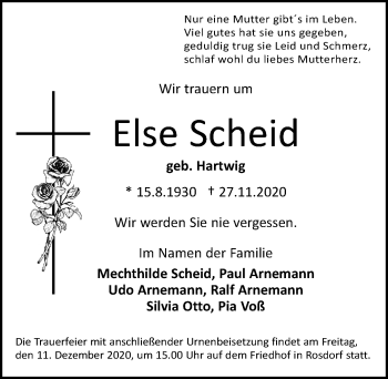 Traueranzeige von Else Scheid von Göttinger Tageblatt