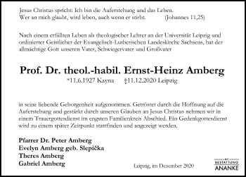Traueranzeige von Ernst-Heinz Amberg von Leipziger Volkszeitung