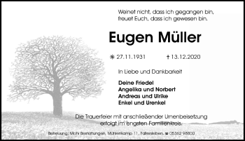 Traueranzeige von Eugen Müller von Aller Zeitung