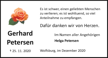 Traueranzeige von Gerhard Petersen von Aller Zeitung
