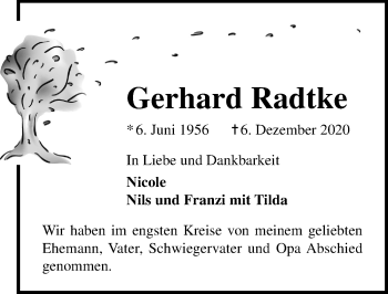Traueranzeige von Gerhard Radtke von Lübecker Nachrichten