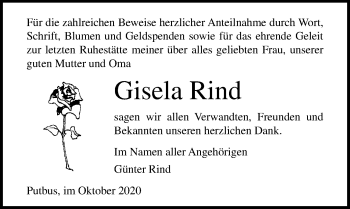 Traueranzeige von Gisela Rind von Ostsee-Zeitung GmbH