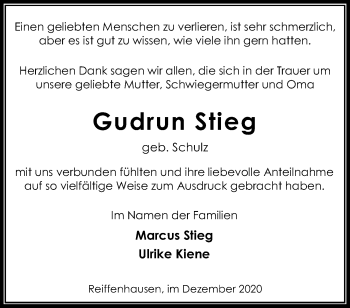 Traueranzeige von Gudrun Stieg von Göttinger Tageblatt