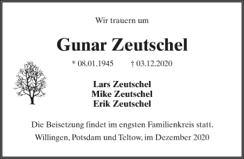 Traueranzeige von Gunar Zeutschel von Märkischen Allgemeine Zeitung