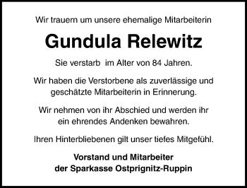 Traueranzeige von Gundula Relewitz