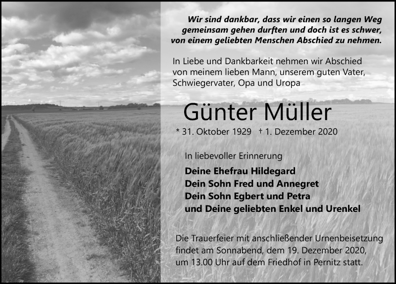  Traueranzeige für Günter Müller vom 04.12.2020 aus Märkischen Allgemeine Zeitung