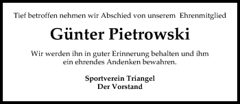 Traueranzeige von Günter Pietrowski von Aller Zeitung
