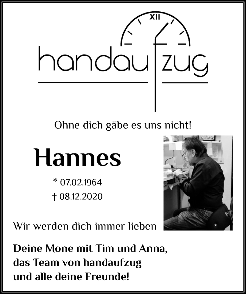  Traueranzeige für Hannes  vom 12.12.2020 aus Peiner Allgemeine Zeitung