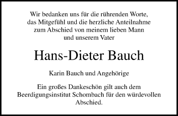 Traueranzeige von Hans-Dieter Bauch von Ostsee-Zeitung GmbH