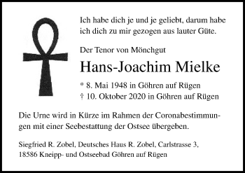 Traueranzeige von Hans-Joachim Mielke von Ostsee-Zeitung GmbH