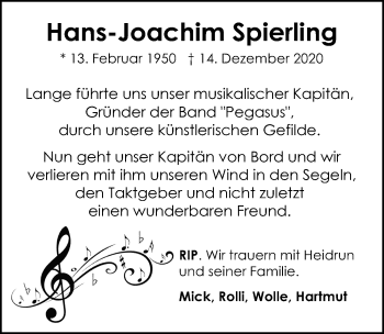 Traueranzeige von Hans-Joachim Spierling von Aller Zeitung