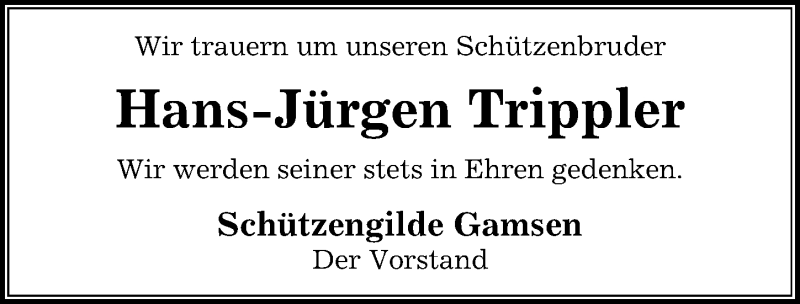 Traueranzeige für Hans-Jürgen Trippler vom 22.12.2020 aus Aller Zeitung