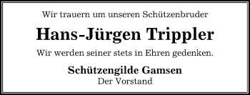 Traueranzeige von Hans-Jürgen Trippler von Aller Zeitung