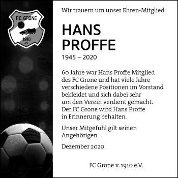 Traueranzeige von Hans Proffe von Göttinger Tageblatt
