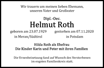 Traueranzeige von Helmut Roth von Märkischen Allgemeine Zeitung