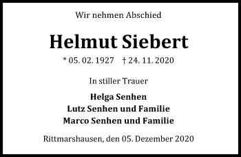 Traueranzeige von Helmut Siebert von Göttinger Tageblatt