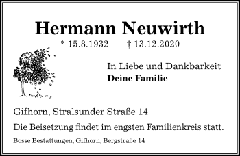 Traueranzeige von Hermann Neuwirth von Aller Zeitung