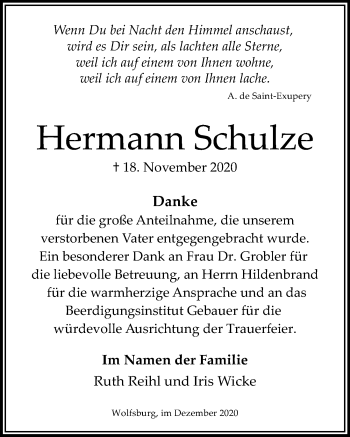 Traueranzeige von Hermann Schulze von Aller Zeitung