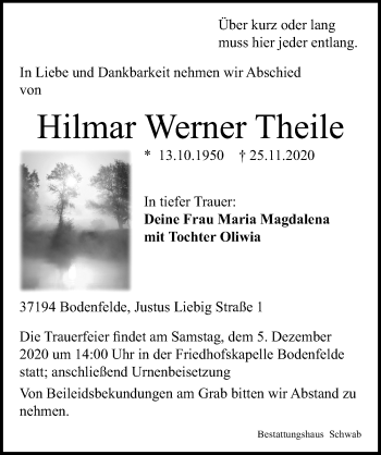 Traueranzeige von Hilmar Werner Theile von Göttinger Tageblatt