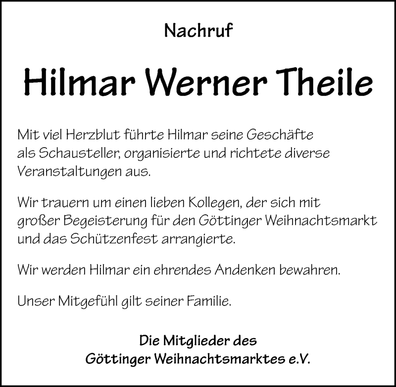  Traueranzeige für Hilmar Werner Theile vom 05.12.2020 aus Göttinger Tageblatt