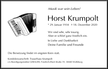 Traueranzeige von Horst Krumpolt von Aller Zeitung